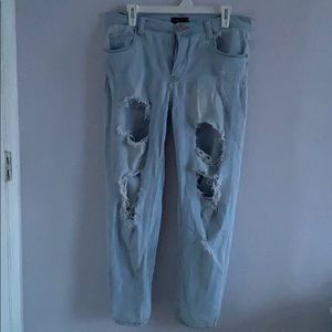 high rise ripped jeans